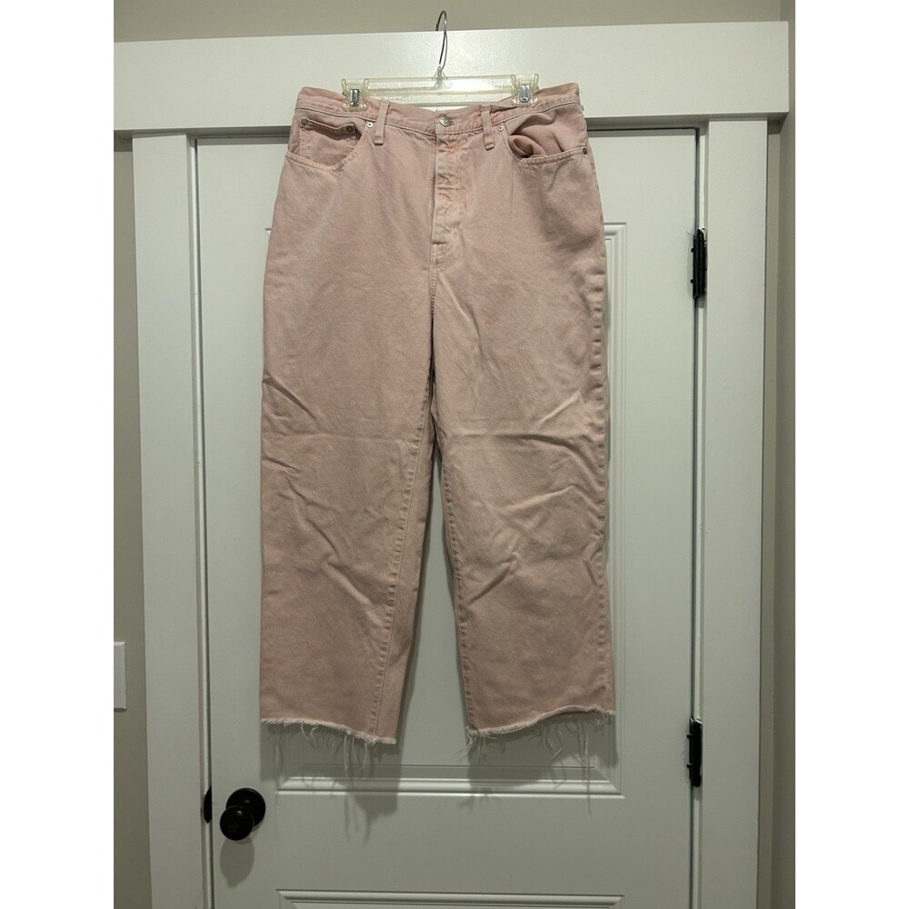 Madewell Baggy Straight Leg Jeans Women Size 32 High Rise Raw Hem Light Pink